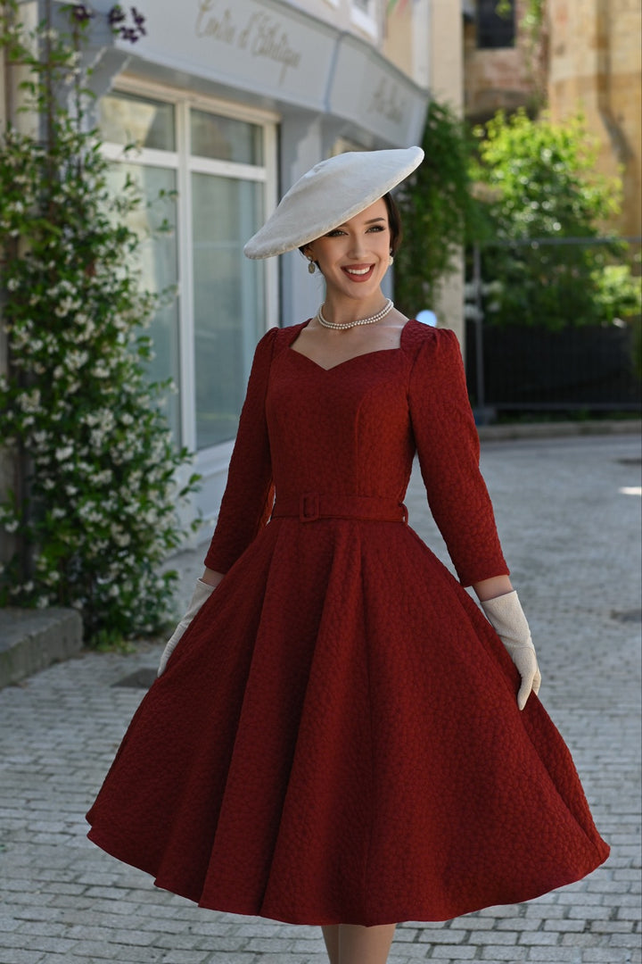 Hearts & Roses - Maple Maroon Floral Swing Dress
