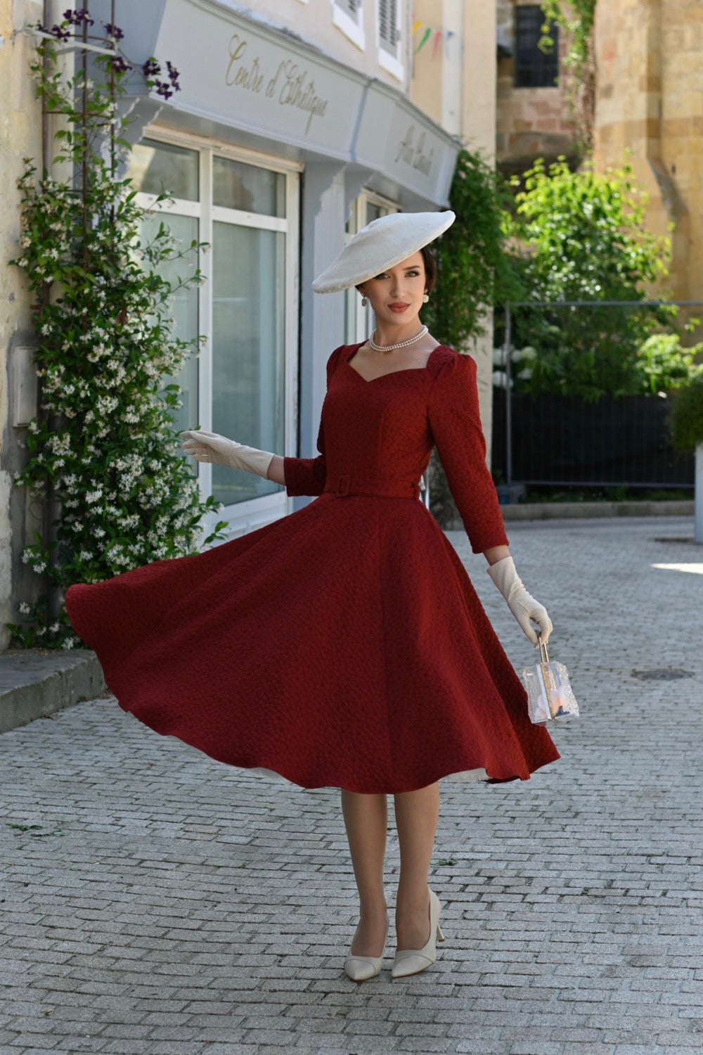 Hearts & Roses - Maple Maroon Floral Swing Dress