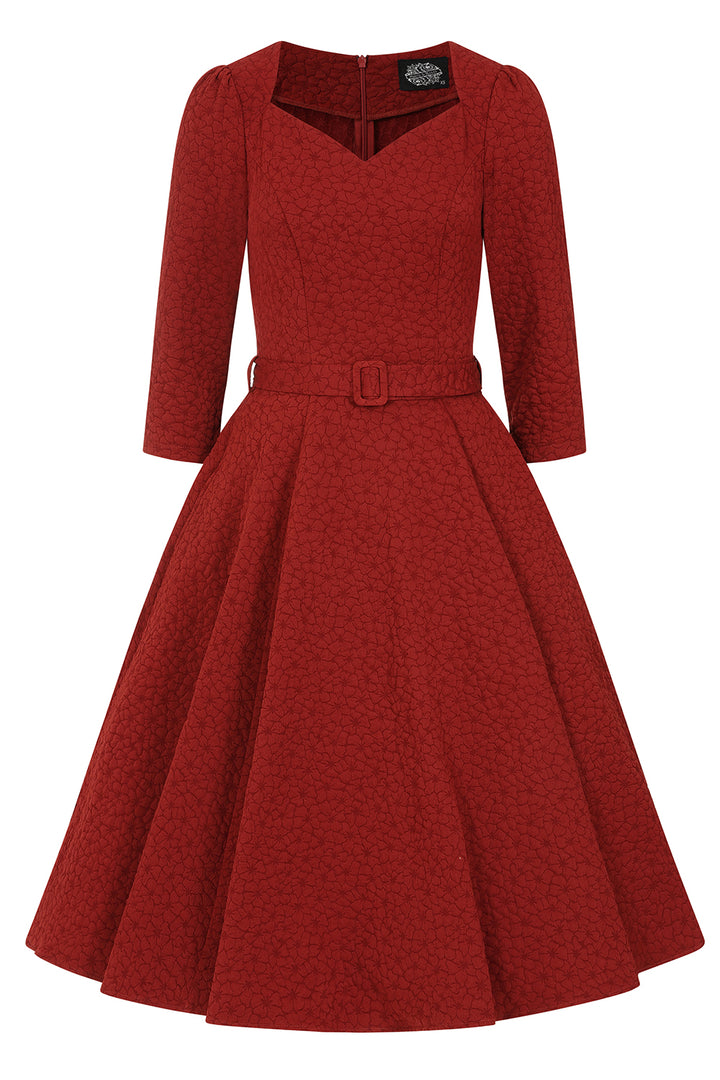 Hearts & Roses - Maple Maroon Floral Swing Dress