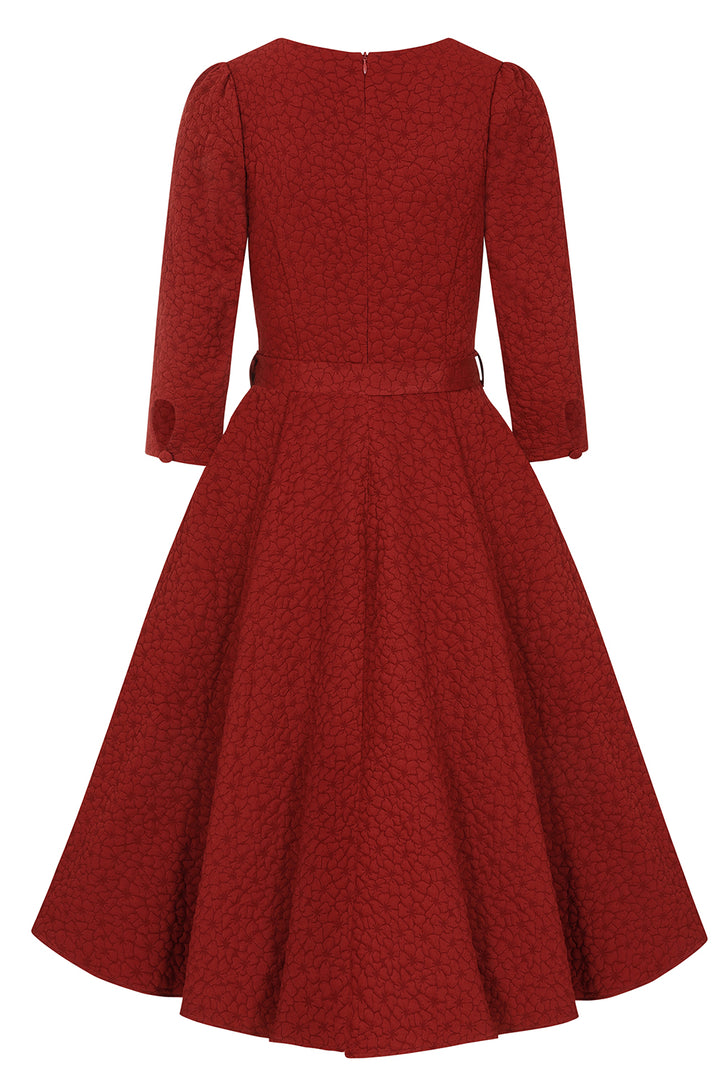 Hearts & Roses - Maple Maroon Floral Swing Dress