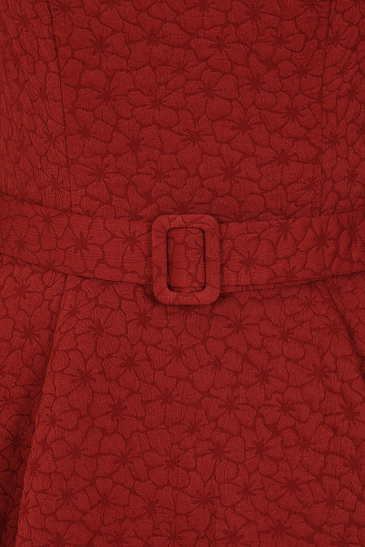 Hearts & Roses - Maple Maroon Floral Swing Dress