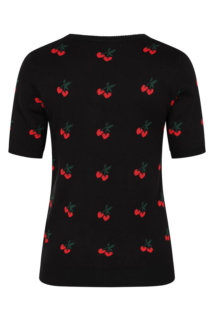 Banned Retro - Cardigan Vintage Nero Rosso Ciliegia