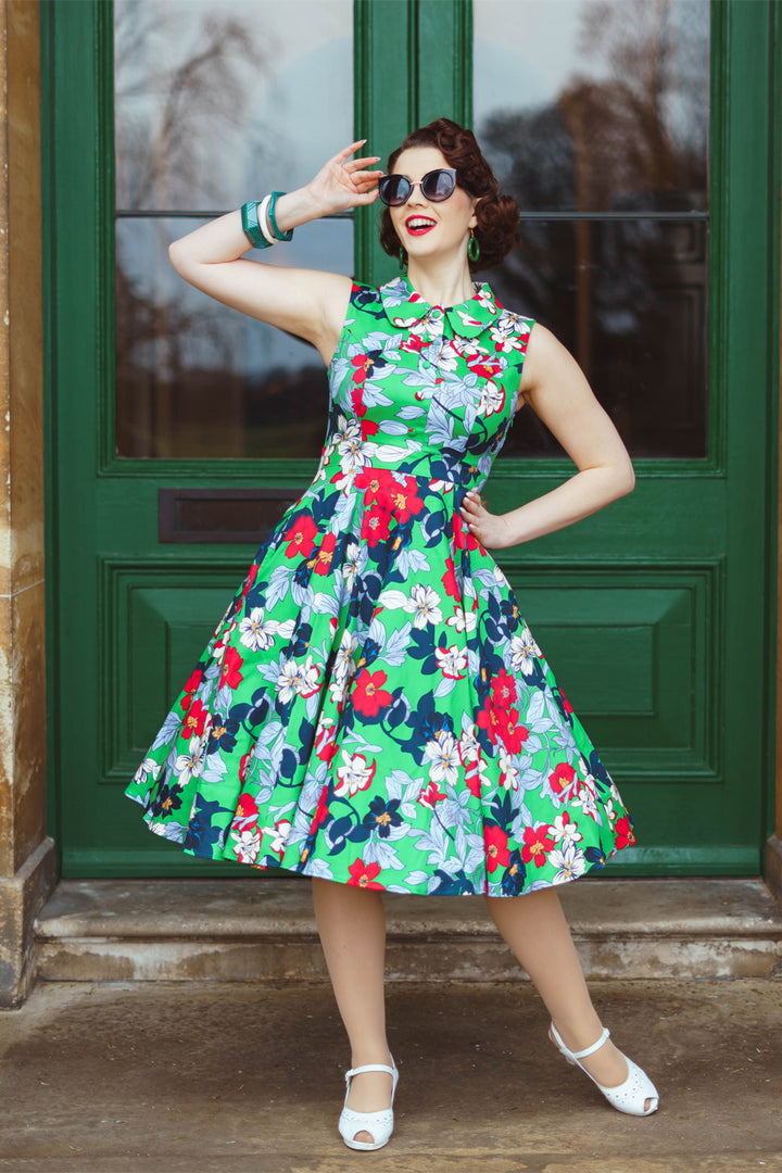 Hearts & Roses - Emerald Botanica Swing Dress