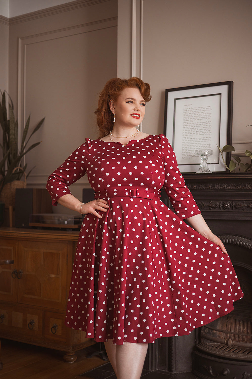 Hearts & Roses - Vestido de Swing de Lunares Verdes de Kylie