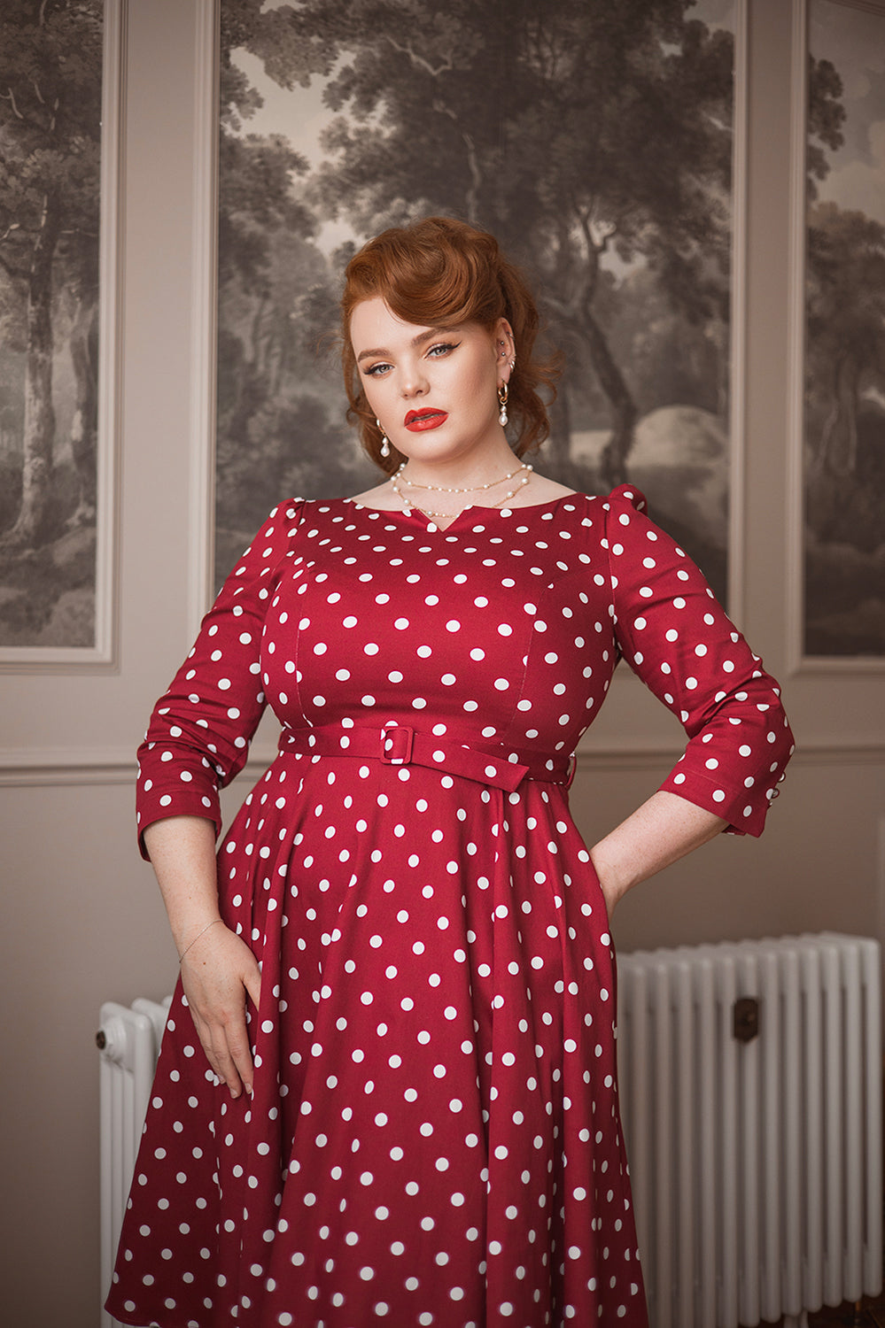 Hearts & Roses - Vestido de Swing de Lunares Verdes de Kylie