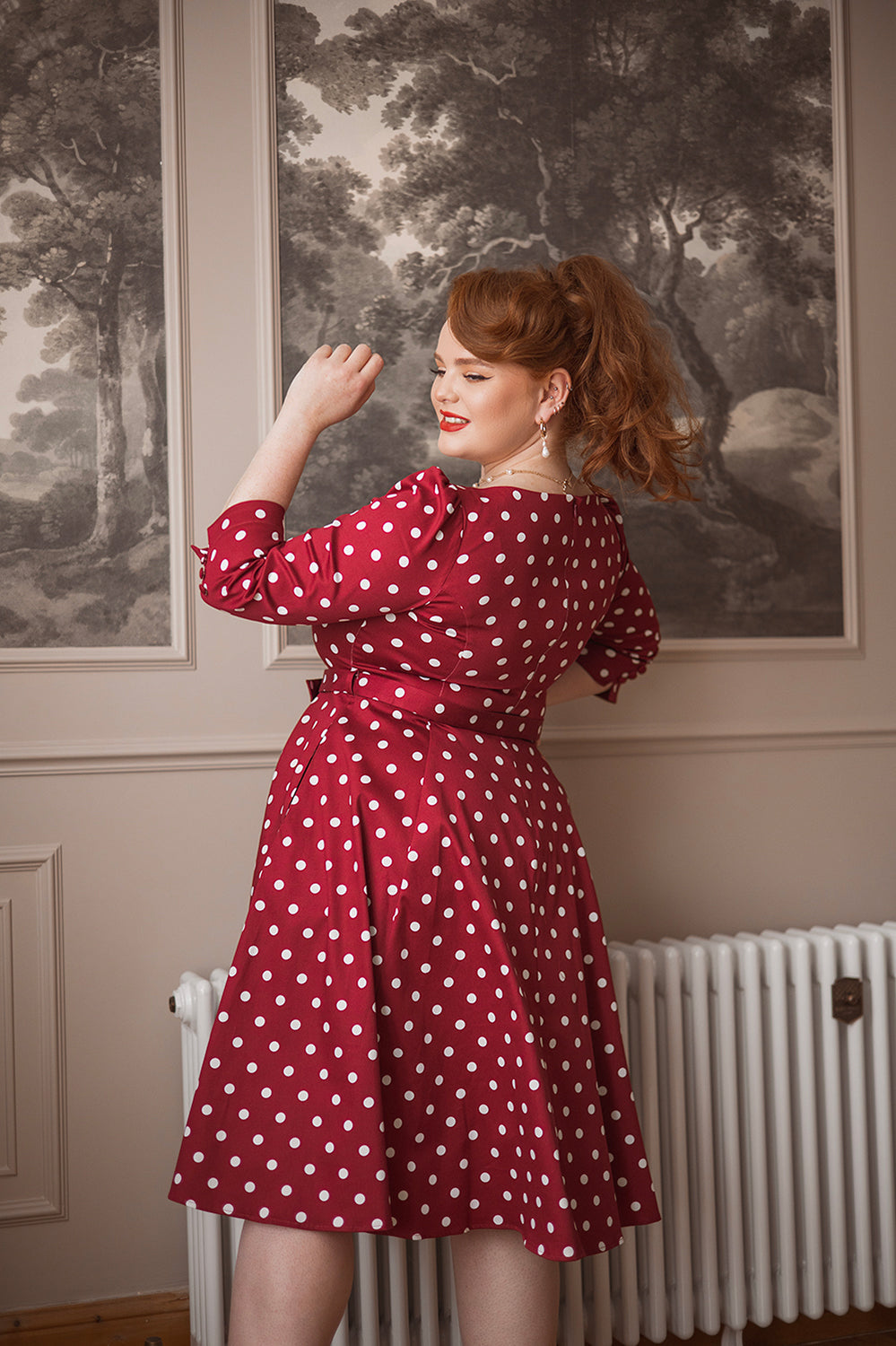 Hearts & Roses - Vestido de Swing de Lunares Verdes de Kylie
