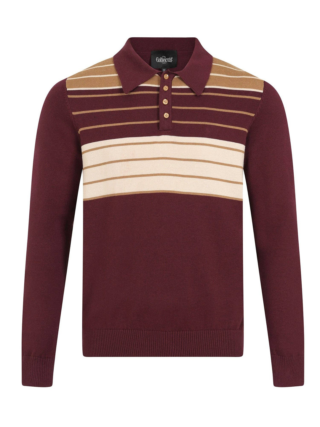 Jo Striped Polo Jumper in burgundy