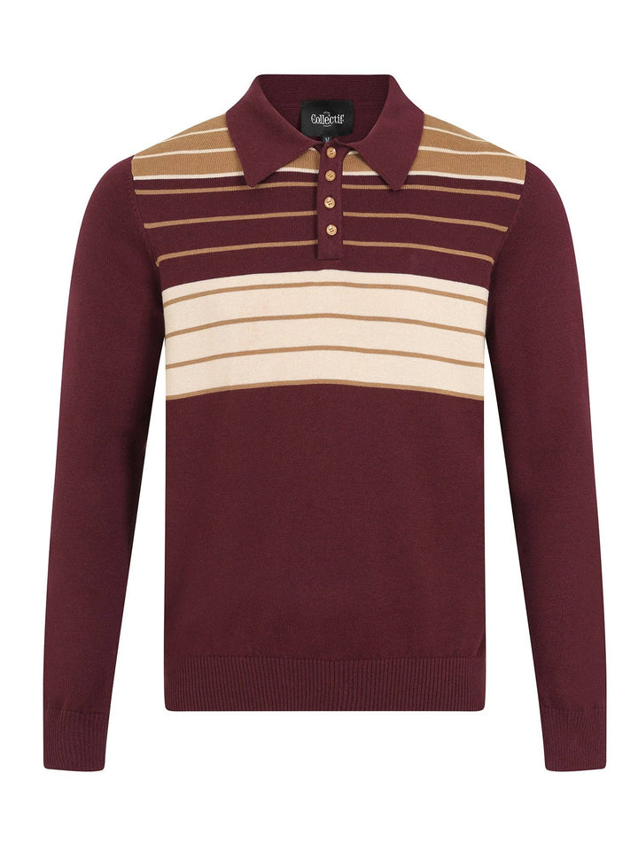 Jo Striped Polo Jumper in burgundy