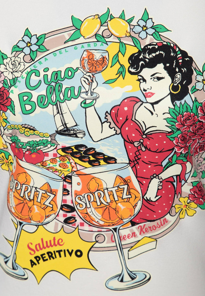 Queen Kerosin – T-Shirt "Ciao Bella" in offwhite