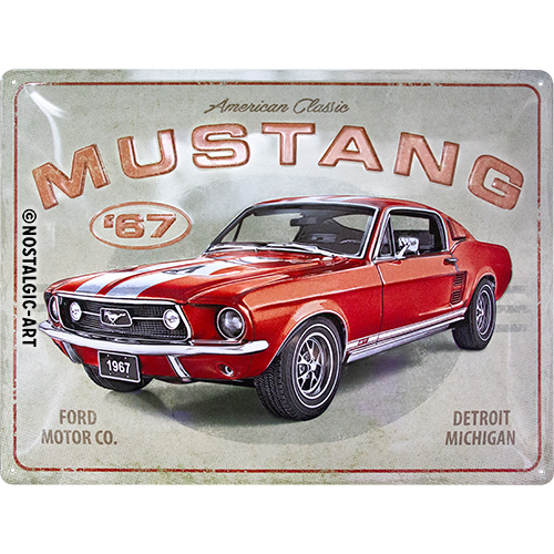 Cartel de metal 30 x 40cm - Ford Mustang - GT 1967 Rojo