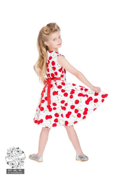 Hearts & Roses - White Bombshell Cherry Swing Dress