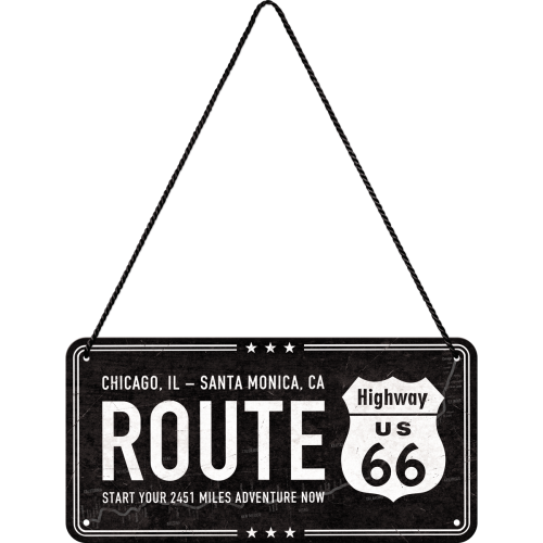 Blechschild 20 x 10cm - Hängeschild Highway 66 Black