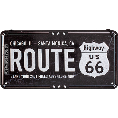 Blechschild 20 x 10cm - Hängeschild Highway 66 Black