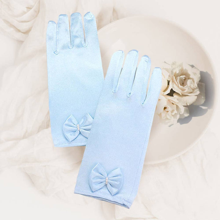 kurze Satin-Handschuhe mit Schleife hellblau