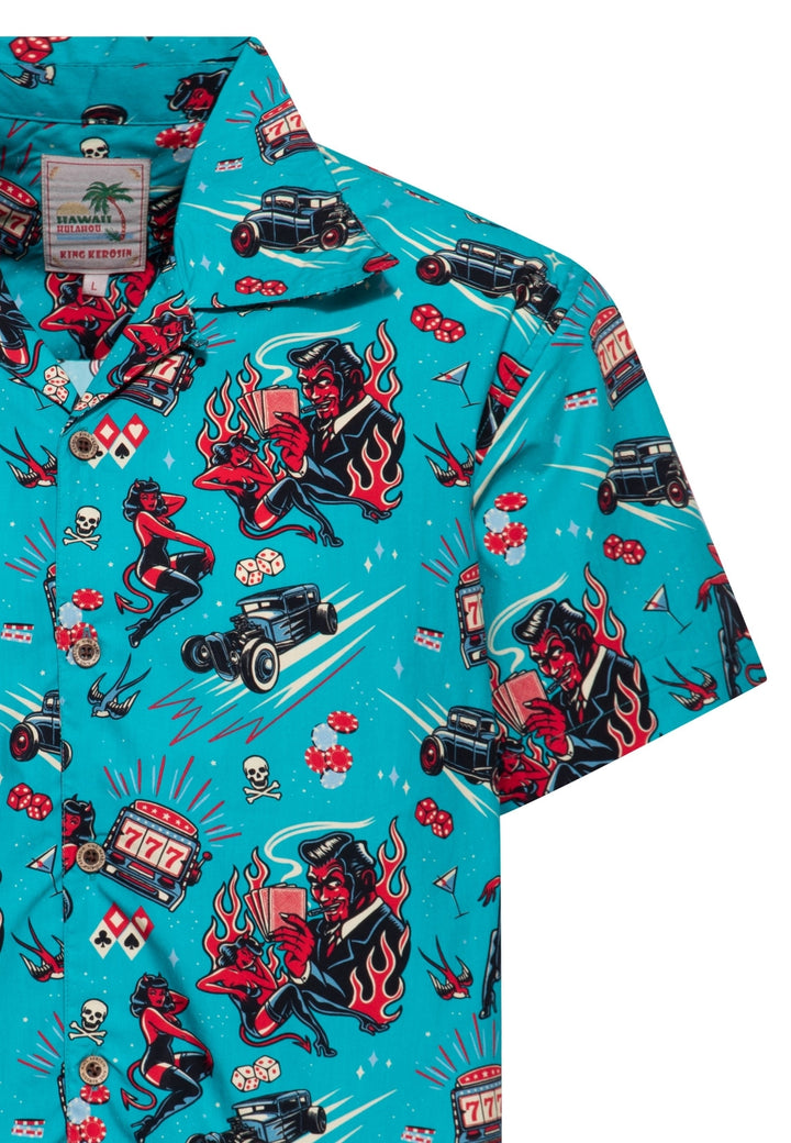 King Kerosin - Hawaiihemd Rockabilly Hot Devil in aqua