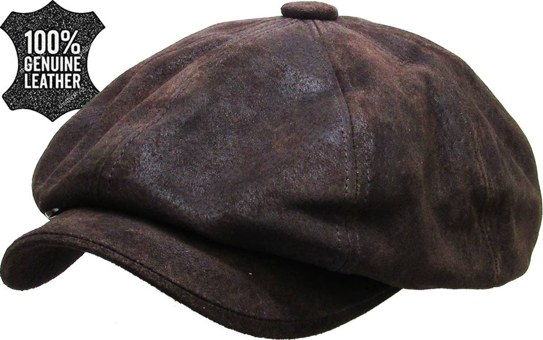 Ascot cap with button placket made of genuine leather