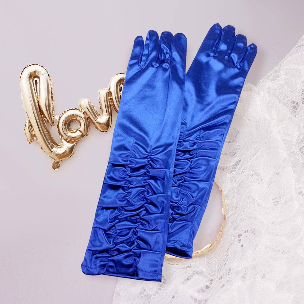 Lange geraffte Satin-Handschuhe royal blau