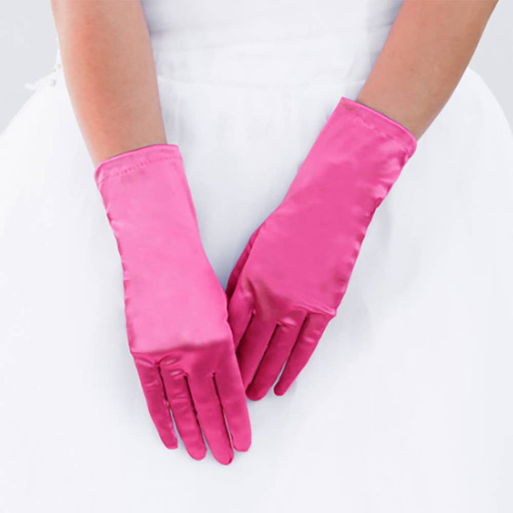 kurze Satin-Handschuhe fuchsia