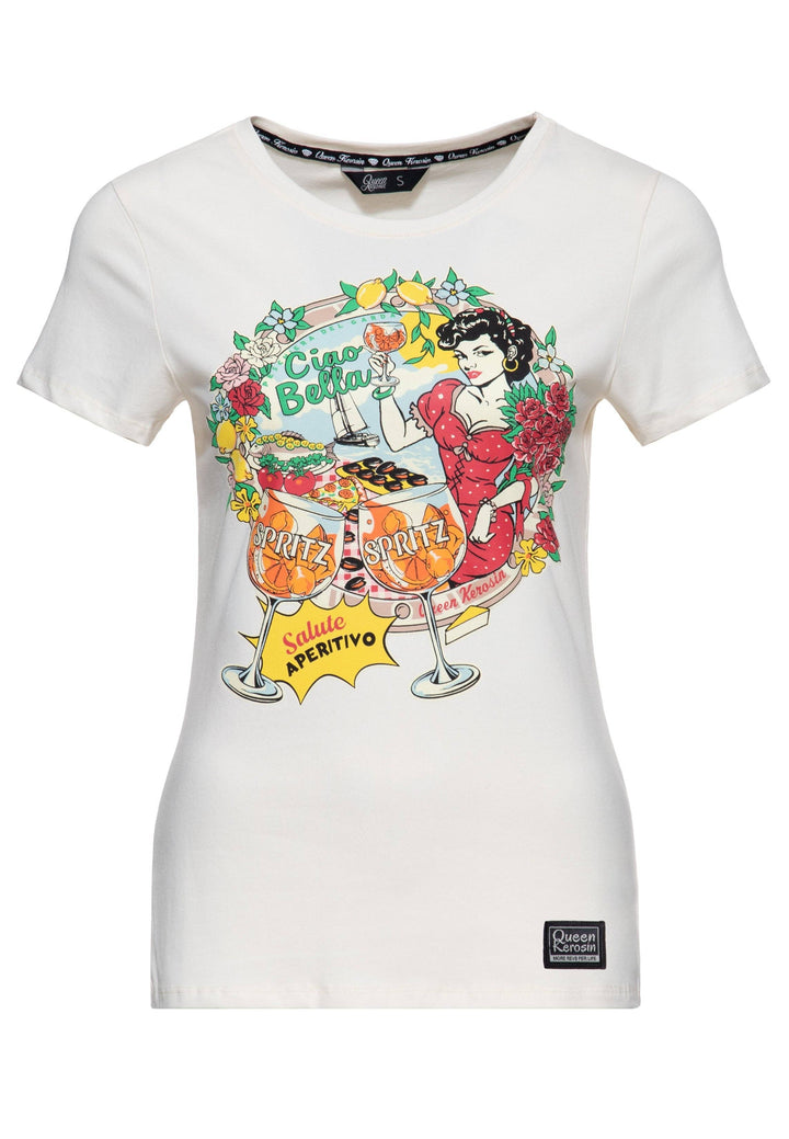 Queen Kerosin – T-Shirt "Ciao Bella" in offwhite