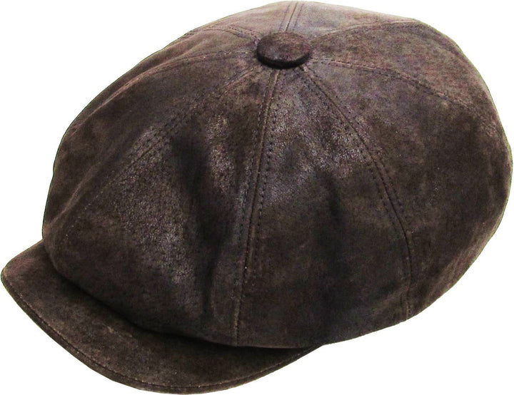 Ascot cap with button placket made of genuine leather