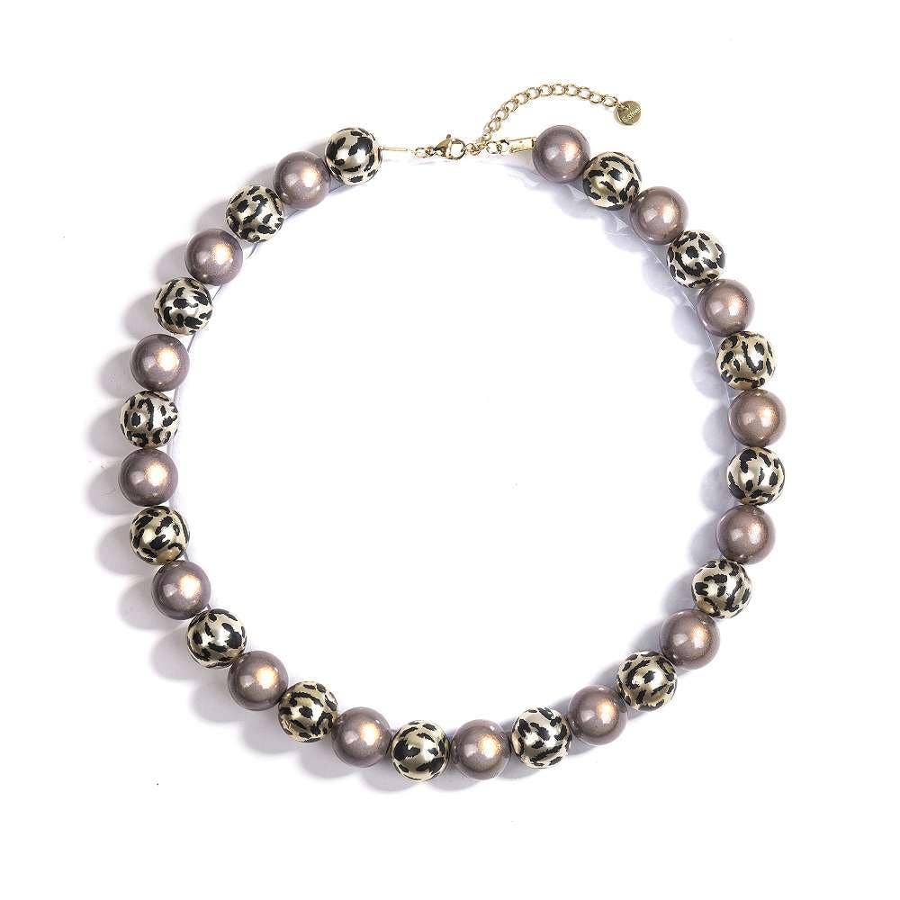 Fox by Ren GmbH - Necklace Magic Pearls Leopard in Light Grey