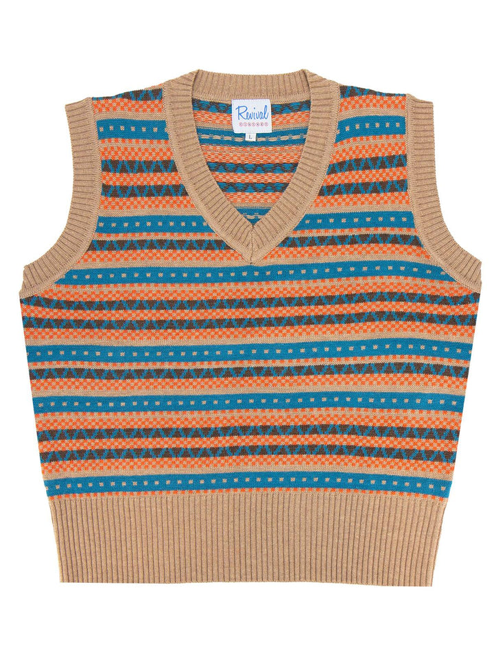 Revival - Walter Vintage Fairisle Tank Top in orange