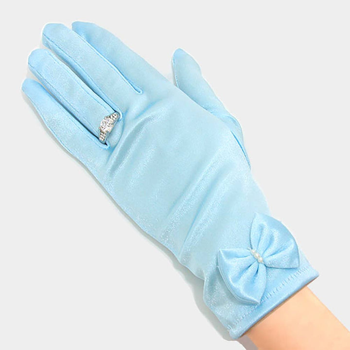 kurze Satin-Handschuhe mit Schleife hellblau