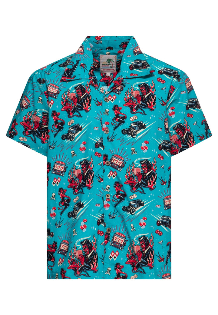 King Kerosin - Hawaiihemd Rockabilly Hot Devil in aqua