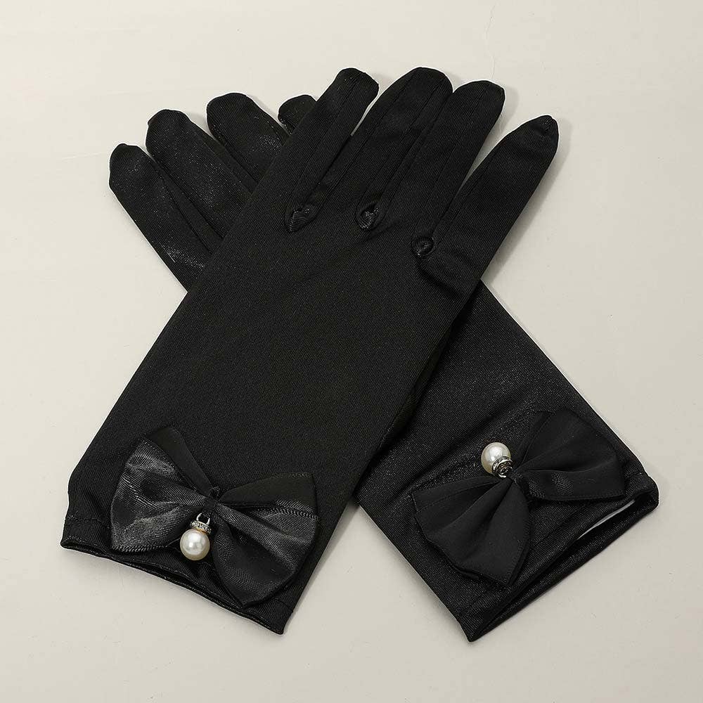 Kurze Satin-Handschuhe mit Perle schwarz