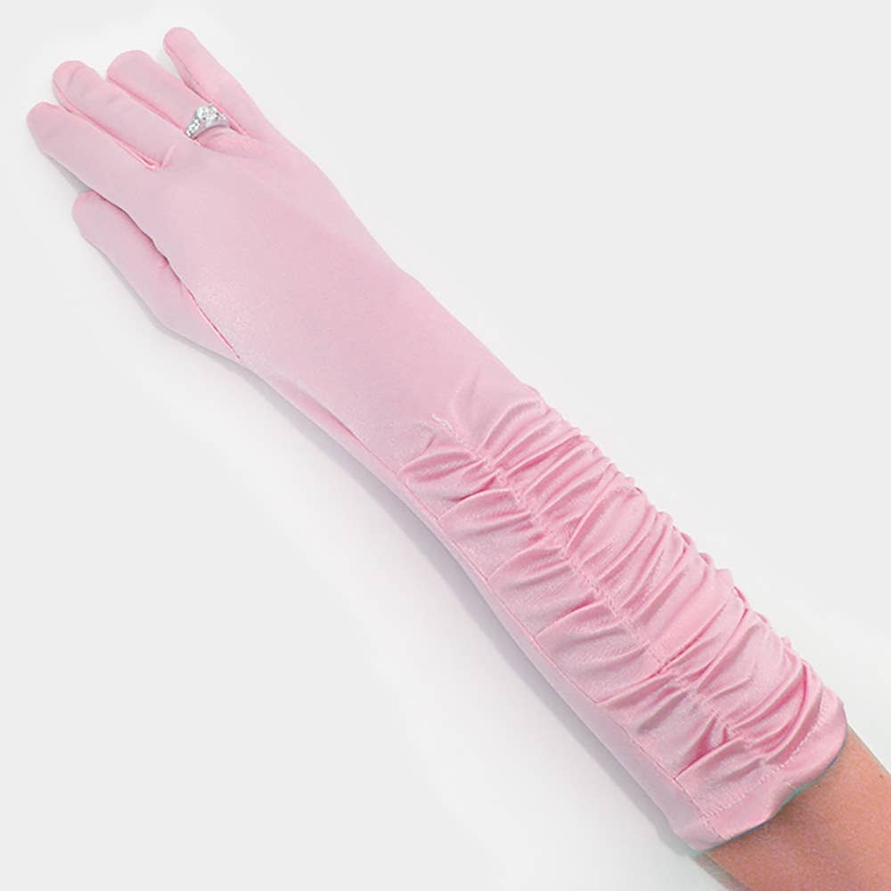 Lange geraffte Satin-Handschuhe rosa
