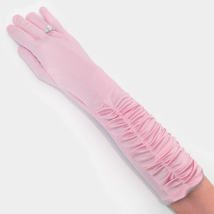 Lange geraffte Satin-Handschuhe rosa