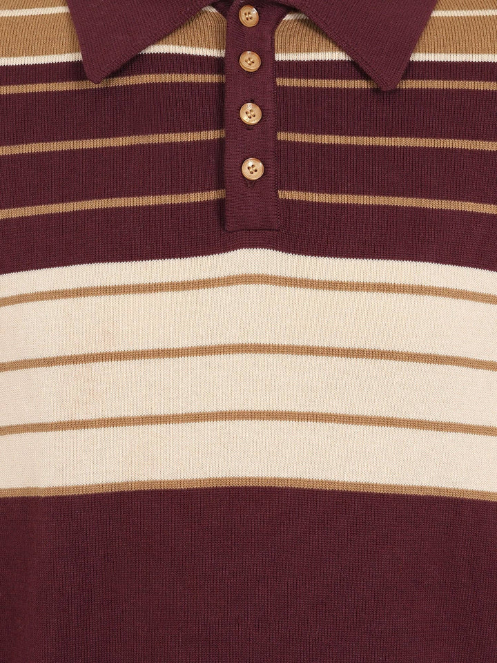 Jo Striped Polo Jumper in burgundy
