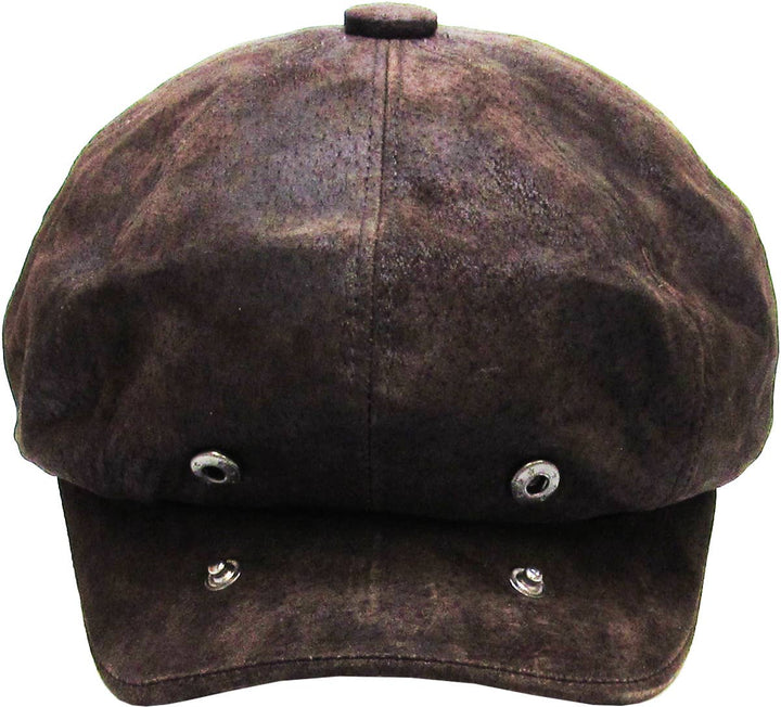 Ascot cap with button placket made of genuine leather