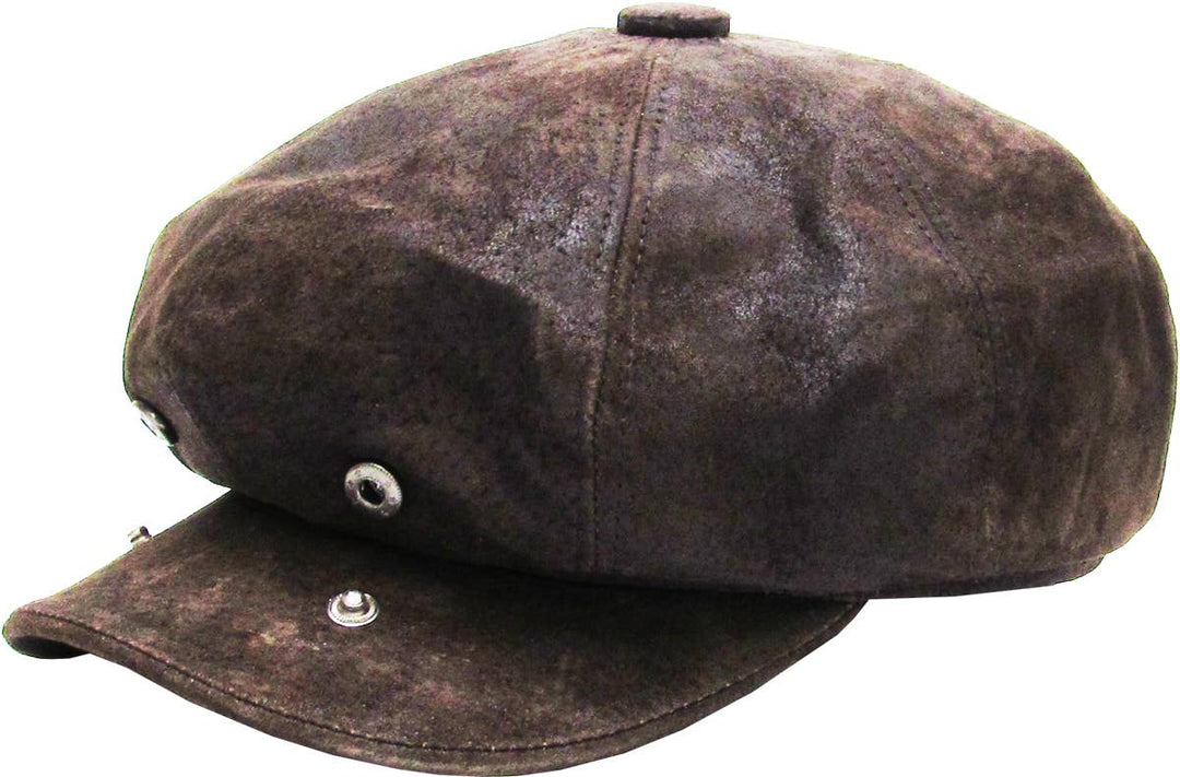 Ascot cap with button placket made of genuine leather