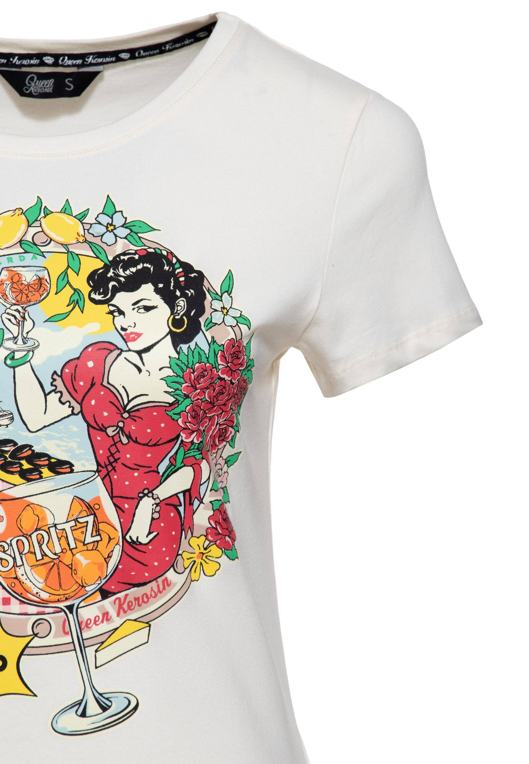 Queen Kerosin – T-Shirt "Ciao Bella" in offwhite