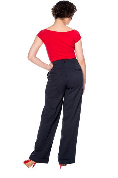 Banned Retro - Adventures Ahead Button Trouser in navy