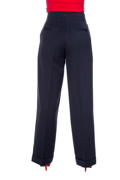 Banned Retro - Pantaloni a bottone Avventure Avanti in blu navy