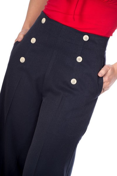 Banned Retro - Adventures Ahead Button Trouser in navy