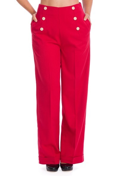 Banned Retro - Pantaloni Button Trouser Avventure Avanti in rosso