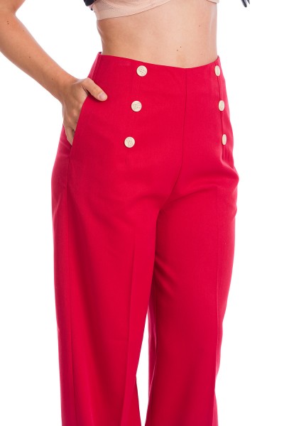 Banned Retro - Pantalones con botón Adventures Ahead en rojo