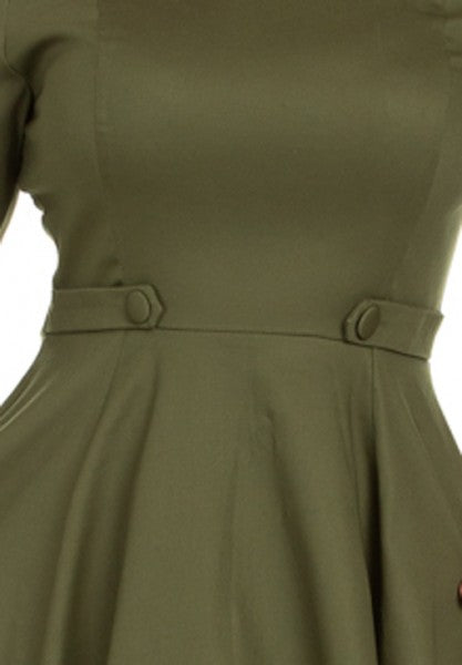 Hearts & Roses - Angelina Khaki Green Swing Dress