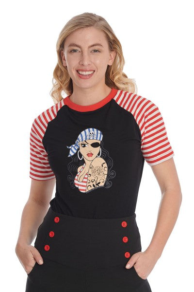 Banned Retro – Anchor Pin Up Top black