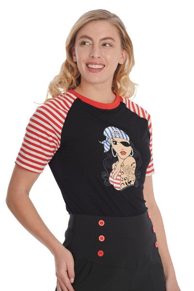 Banned Retro – Ancla Pin Up Top negro