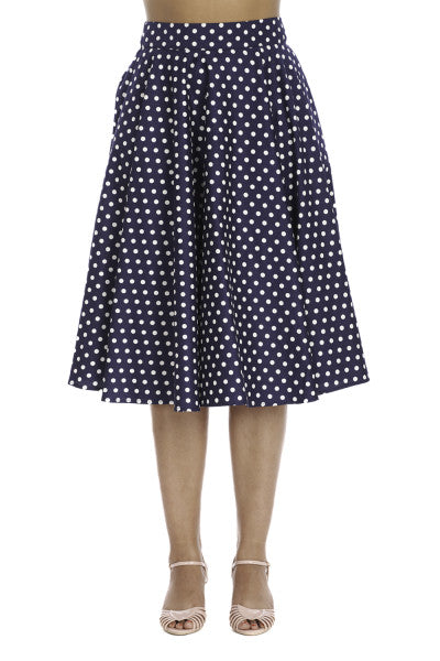 Banned Retro - Dot Days Swing Skirt in navy