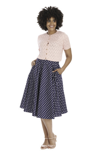 Banned Retro - Dot Days Swing Skirt in navy