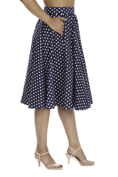 Banned Retro - Dot Days Swing Skirt in navy