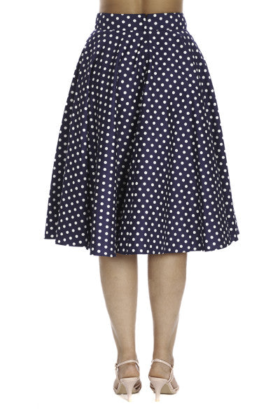 Banned Retro - Dot Days Swing Skirt in navy