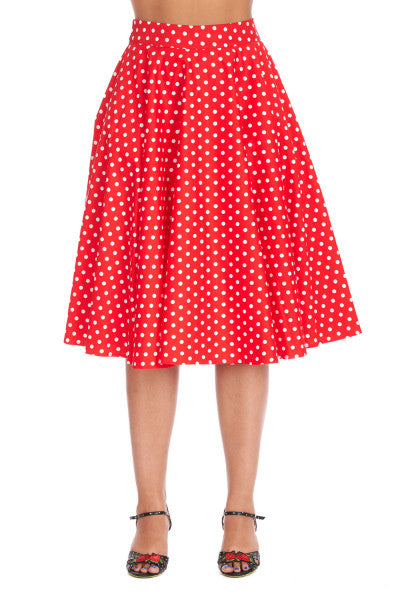 Banned Retro - Dot Days Swing Skirt in rot