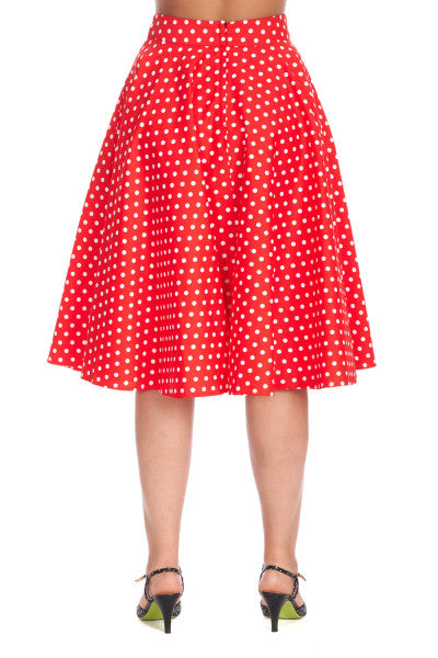 Banned Retro - Dot Days Swing Skirt in rot