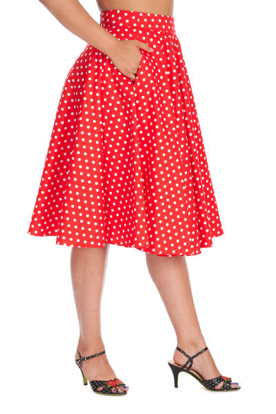 Banned Retro - Dot Days Swing Skirt in red